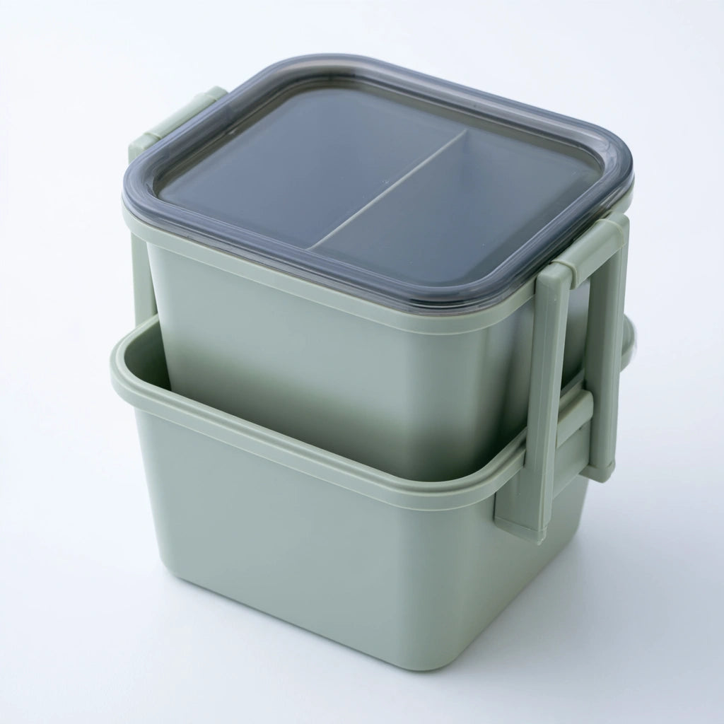 Lunchbox met twee lagen van kunststof, kleur groen