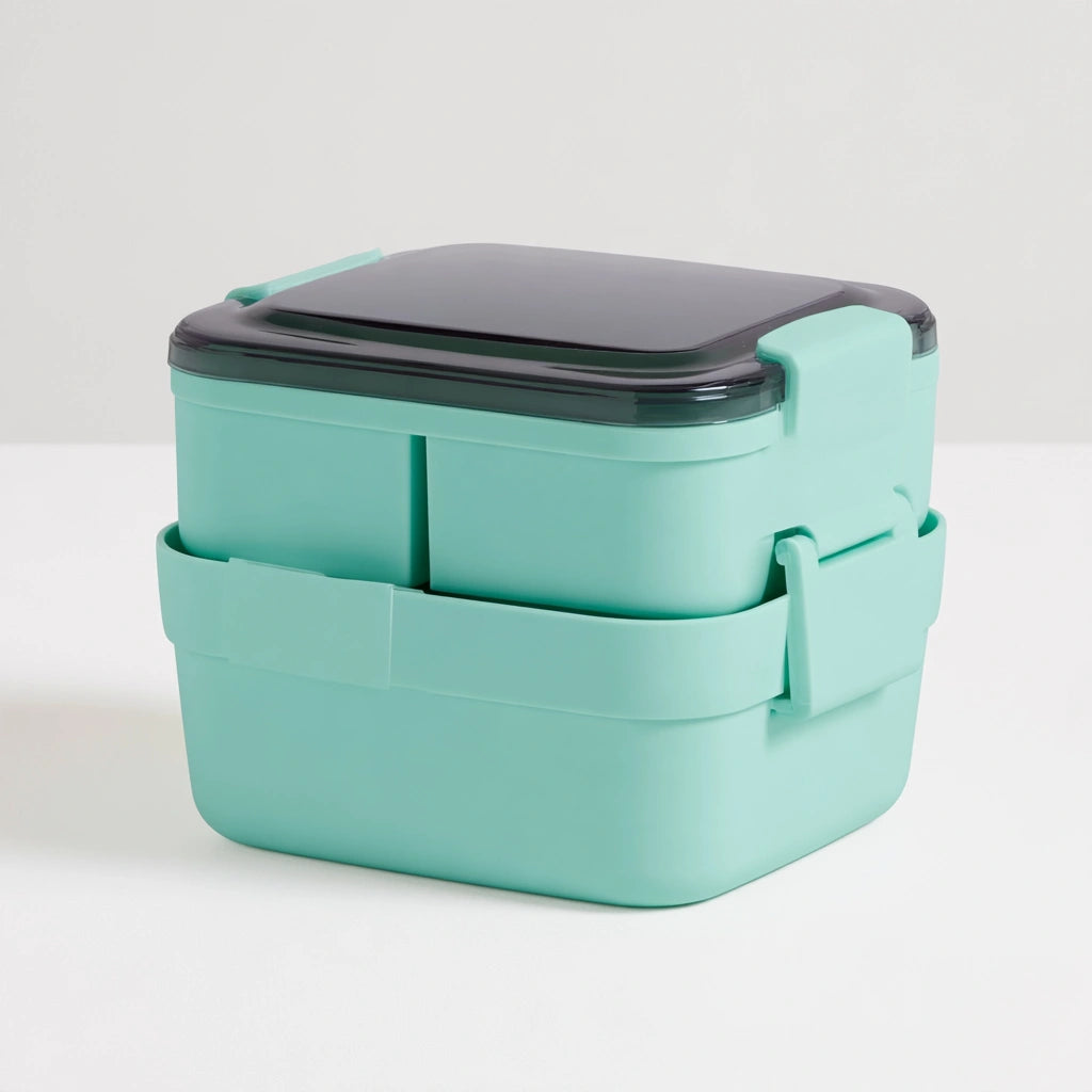 Lunchbox met twee lagen van kunststof, kleur groen