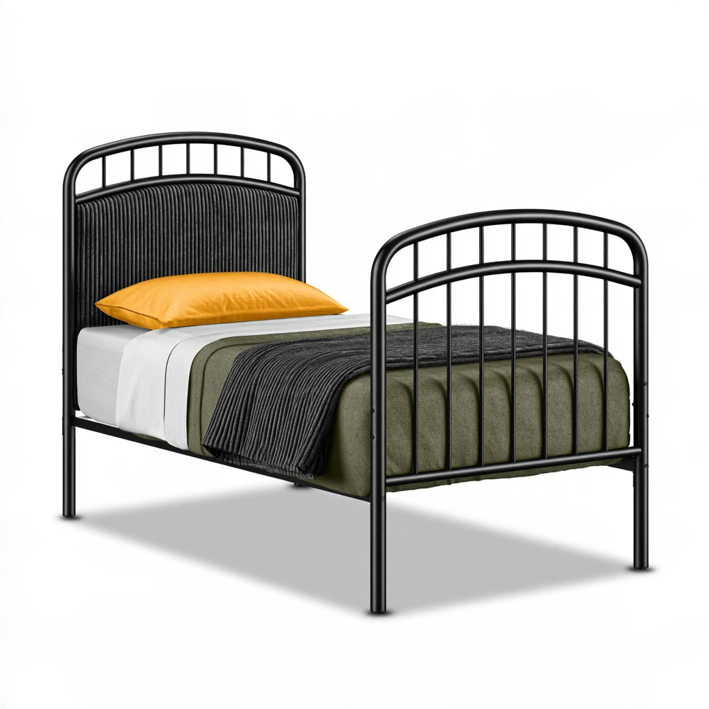 Bedframe met hoofdbord van metaal, kleur zwart