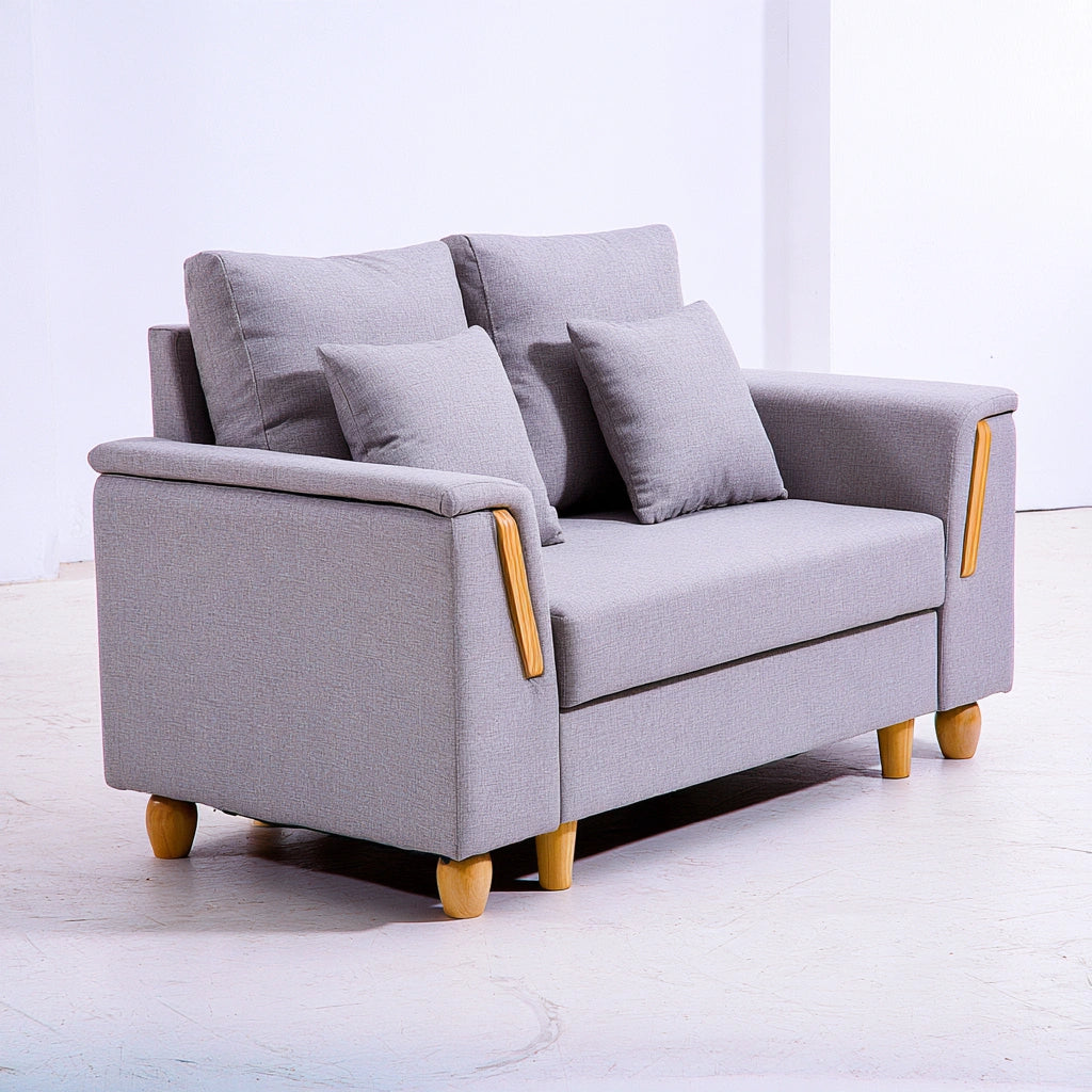 Tweezitsbank met stoffen bekleding, kleur lichtgrijs